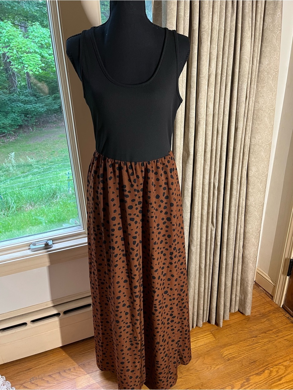 SHEIN Black Tank Top Brown Leopard Maxi Dress
